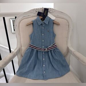 NWT 4T Ralph Lauren Indigo Chambray Sleeveless Dress with Belt
